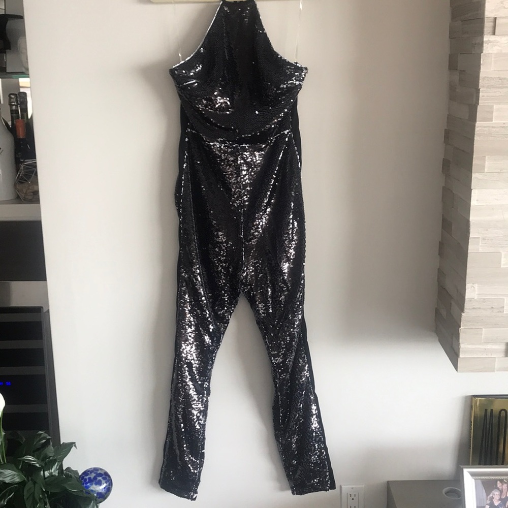 House of CB Sequin Halter Jumpsuit Medium